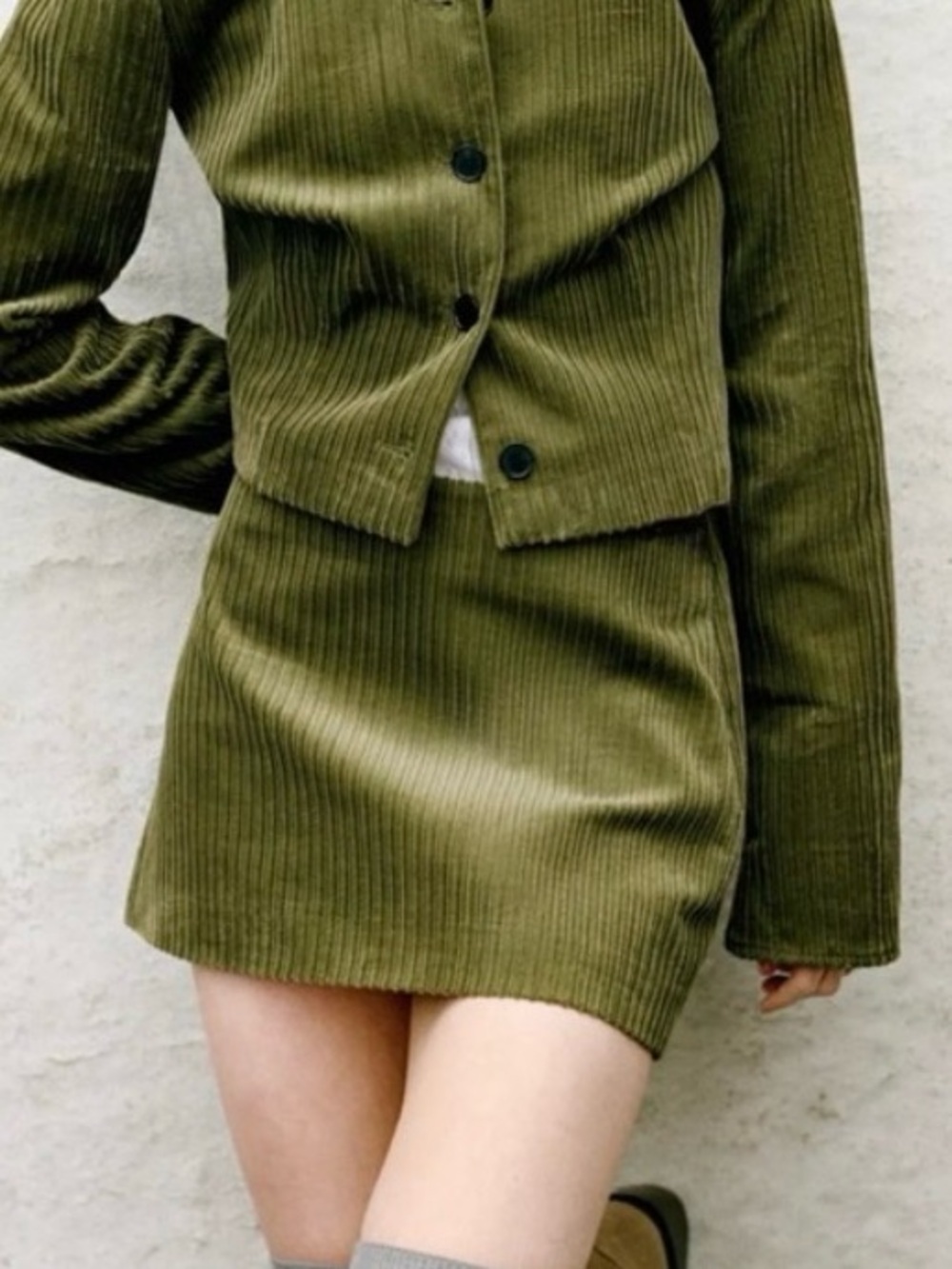 Zara Olive Corduroy Skirt